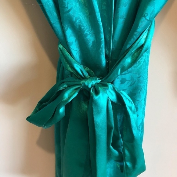 Vintage Victorias Secret Gold Label Paisley Green Satin Robe M/L - Picture 5 of 14